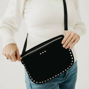 NEW PRETTY SIMPLE women's sabrina studded suede bum bag in black